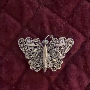 Intricate Silver Butterfly Brooch